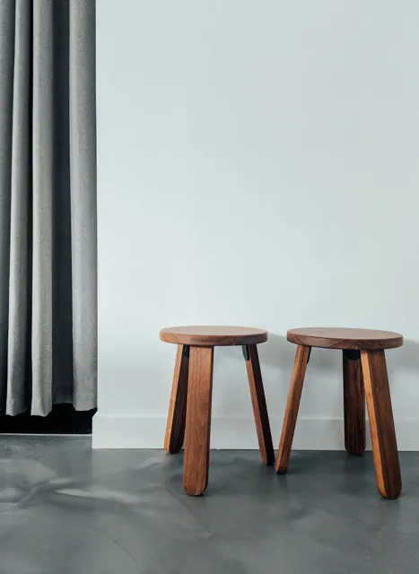 Wooden Stools - Pair of Mid-Century Style