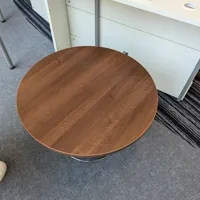 Round Walnut Veneer Table with Chrome Base