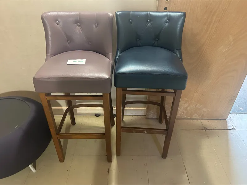 Pair of Upholstered Bar Stools with Buttoned Backs
