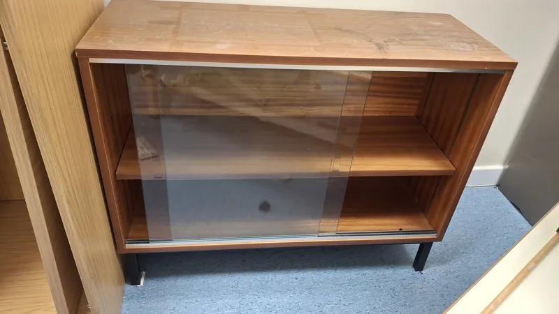 Wooden Display Cabinet with Glass Doors and Shelving