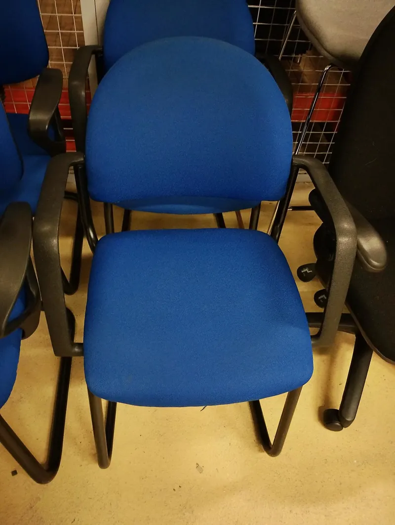 Blue Fabric Meeting Room Chair with Black Armrests