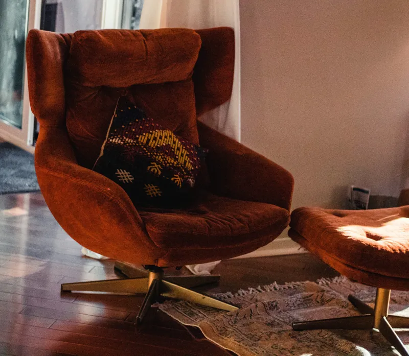 Rust Velvet Egg Chair with Ottoman