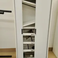 White Sliding Door Cabinet with 4 Drawers