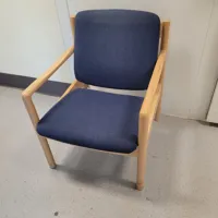 Wooden Armchair with Navy Blue Upholstery