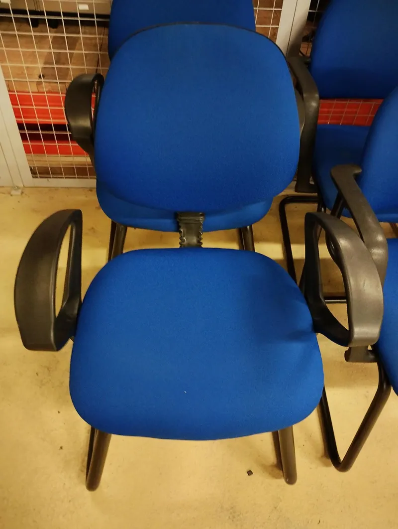 Blue Fabric Boardroom Chair with Black Armrests