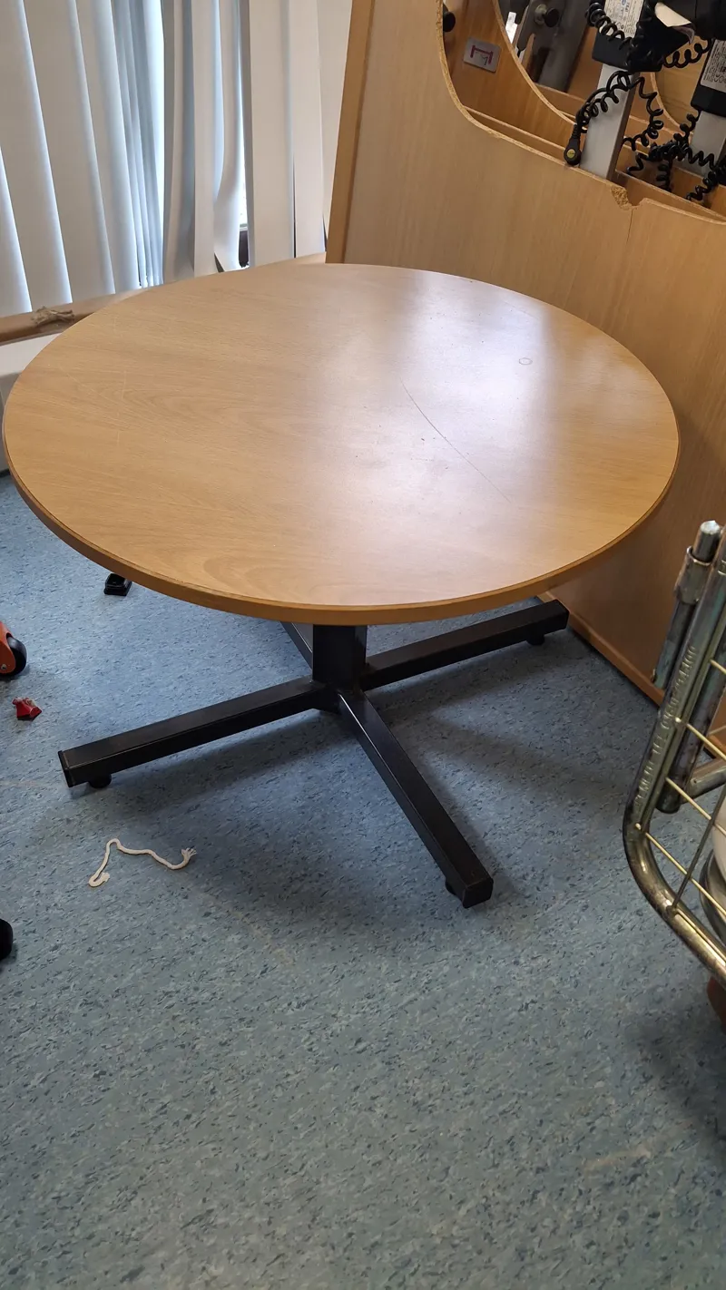 Round Beech Veneer Table with Black Base