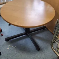 Round Beech Veneer Table with Black Base