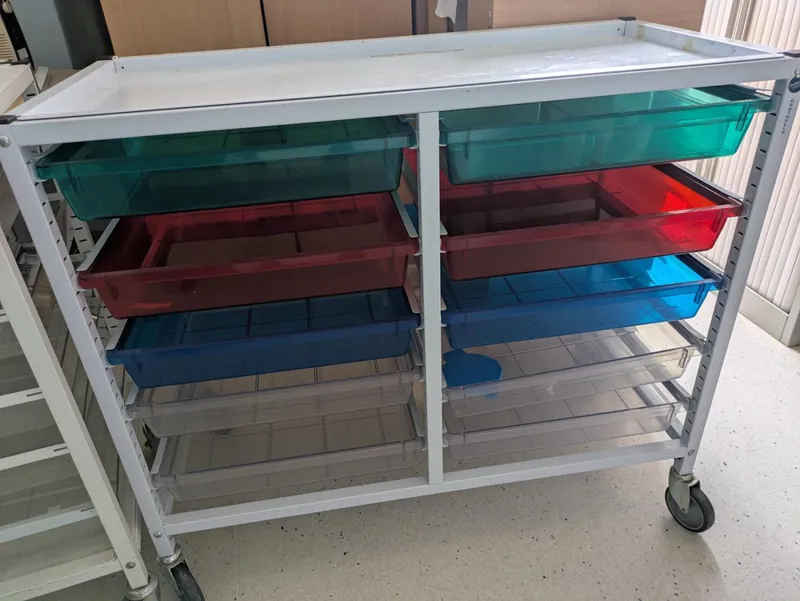 Mobile Storage Unit with 10 Assorted Coloured Plastic Drawers