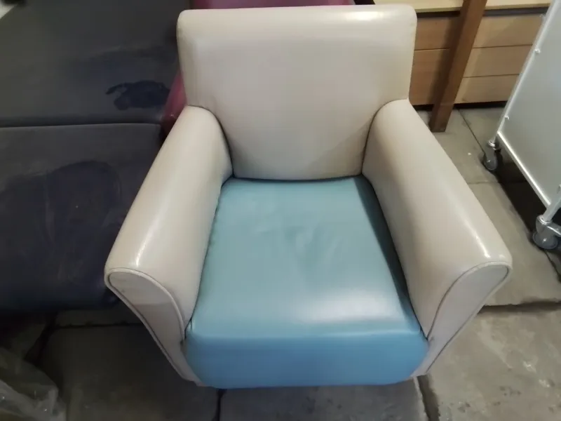 Cream and Blue Upholstered Armchair