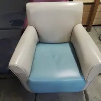 Cream and Blue Upholstered Armchair