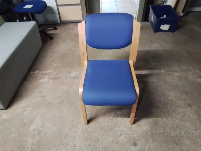 Stacking Chairs with Blue Upholstery - Wooden Frame