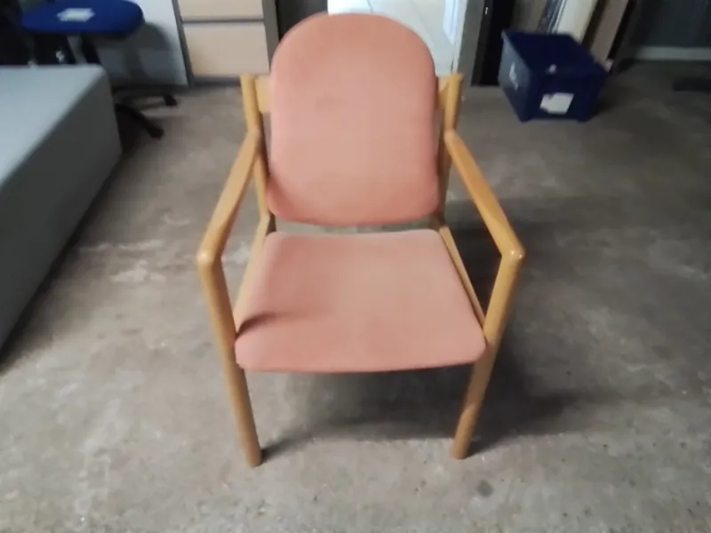 Pink Upholstered Armchair with Wooden Frame