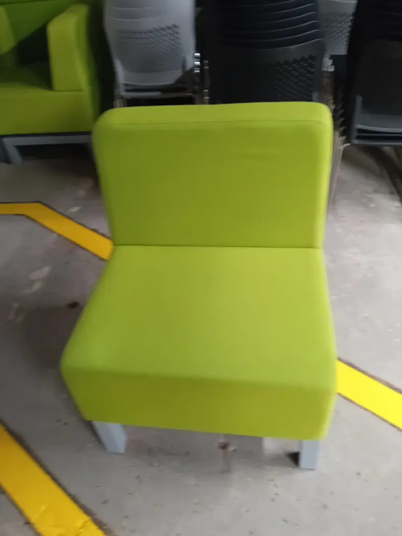 Lime Green Upholstered Lounge Chair with grey Legs