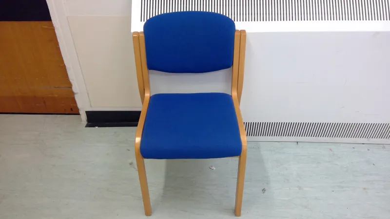 Wooden Stacking Chair with Blue Fabric - Office/Meeting Room