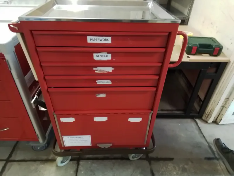 Red Mobile Tool Trolley with Stainless Steel Top