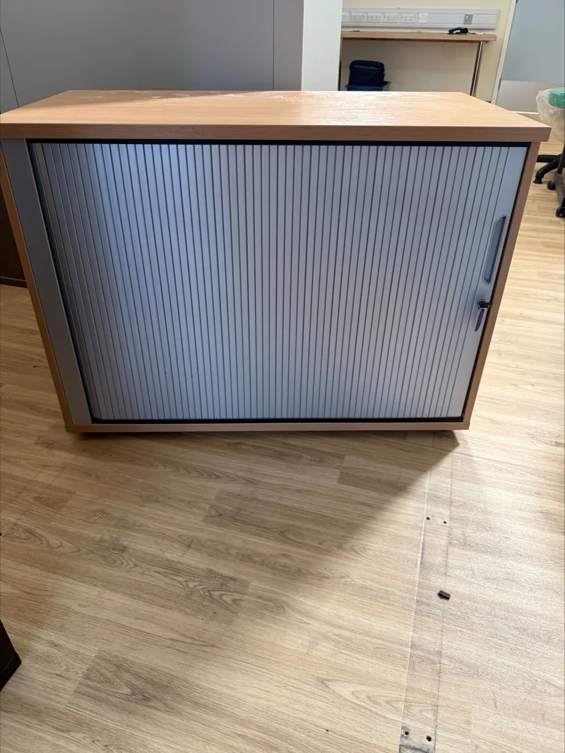Wooden Top Storage Cupboard with Roller Shutter Doors