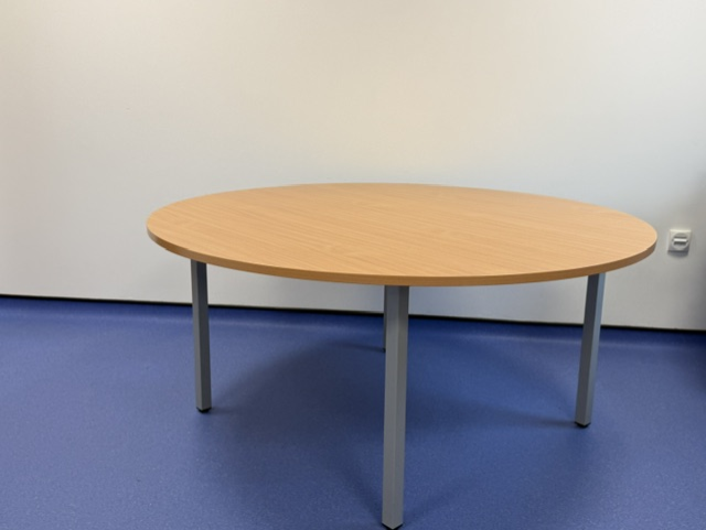 Round Meeting Table - Natural Timber Top with Metal Legs