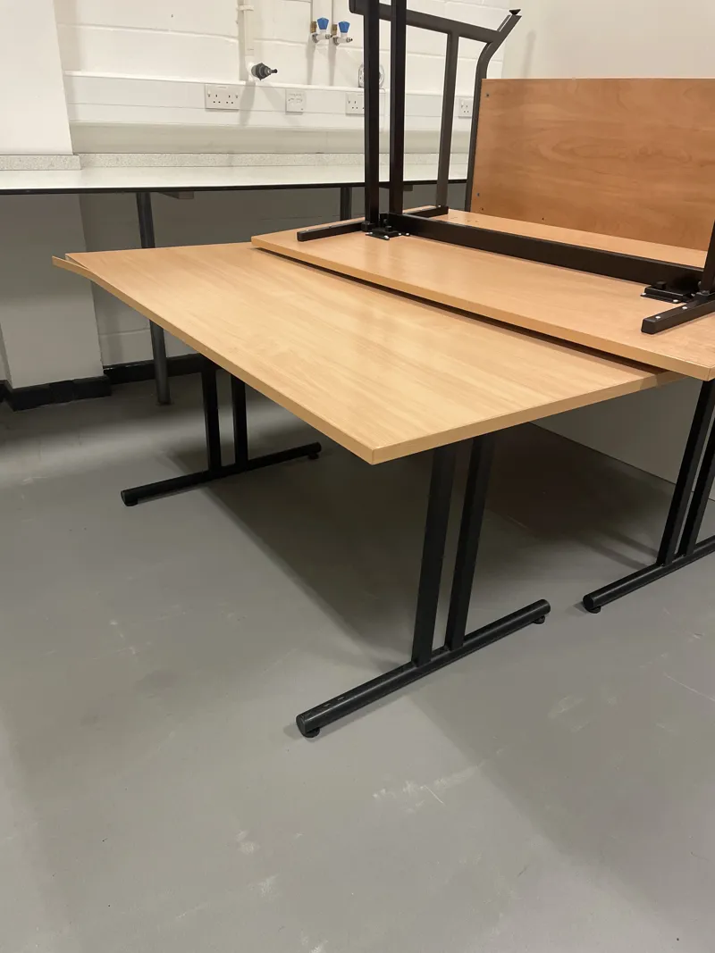 Light Wooden Folding Tables with Black Metal Frames - Qty 3