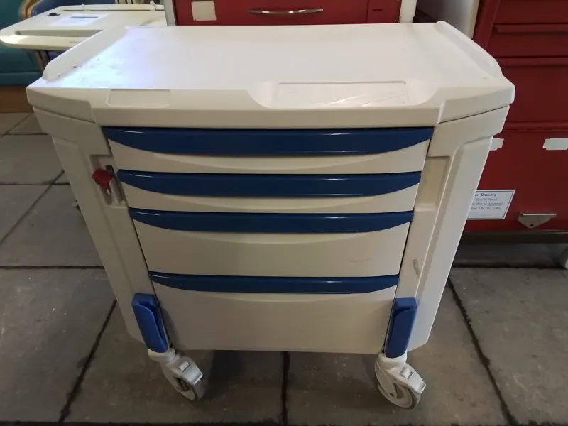 Medical Procedure Trolleys - White with Blue Drawers