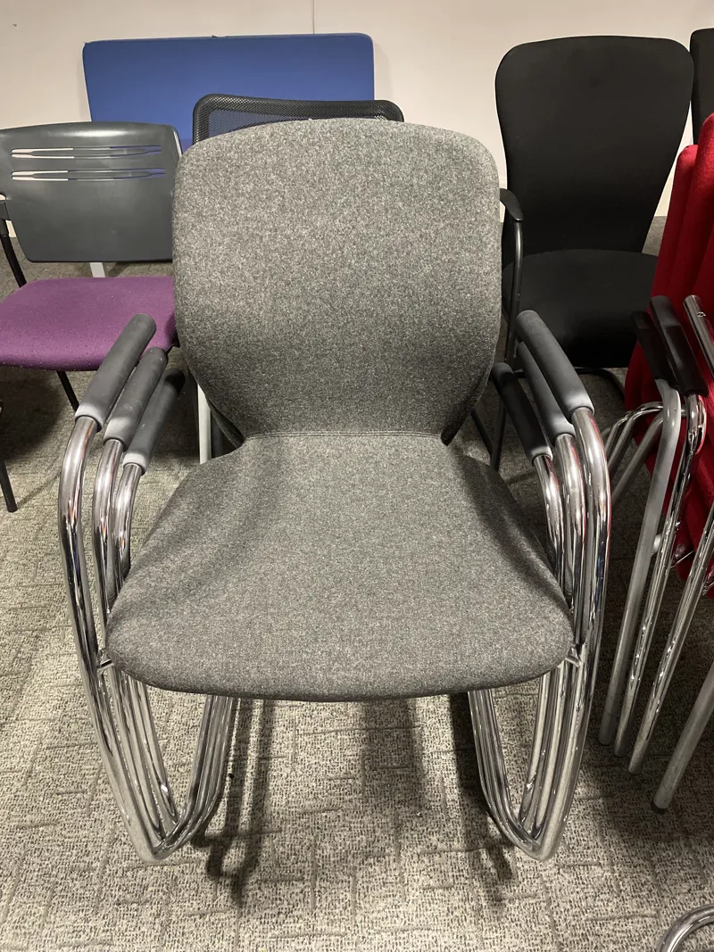 Stackable Chair with Chrome Frame and Grey Fabric