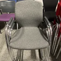 Stackable Chair with Chrome Frame and Grey Fabric
