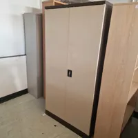 Beige Storage Cabinet with Shelves – Double Door