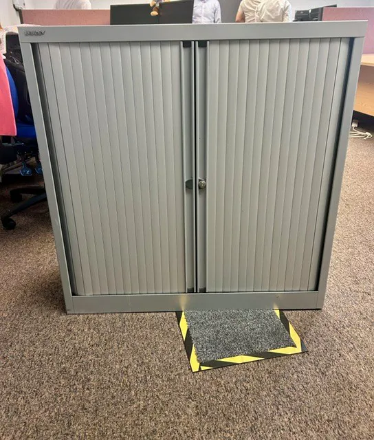 Grey Metal Storage Cupboard with Roller Shutter Doors