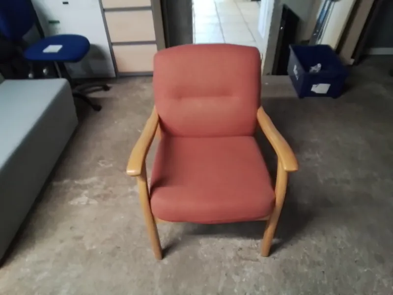 Pink/Red Upholstered Armchair with Wooden Frame