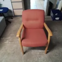 Pink/Red Upholstered Armchair with Wooden Frame