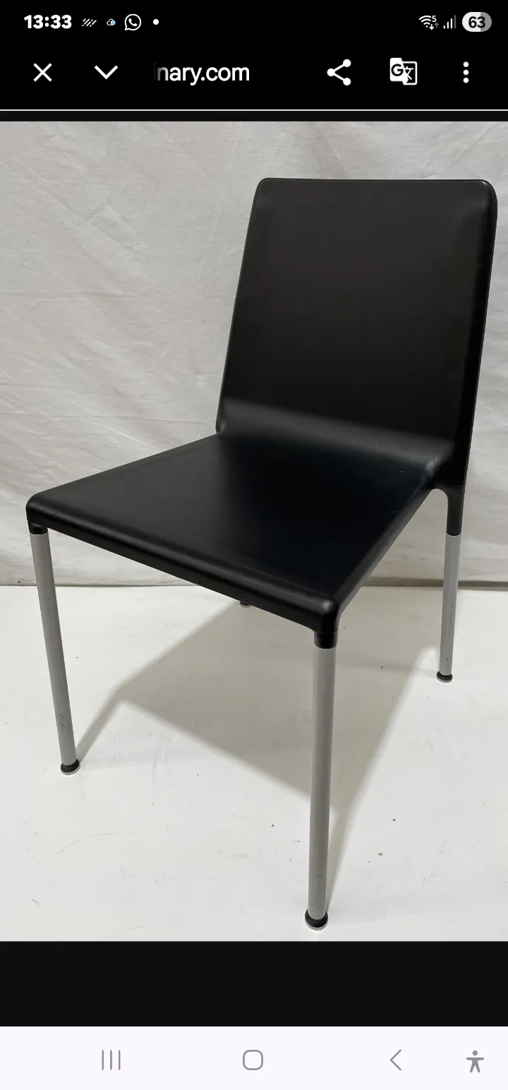 Black Leather Stacking Chair with Grey Metal Frame