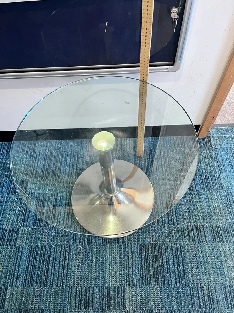 Round Glass Dining Table with Chrome Pedestal Base