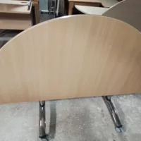 Light wood semi-circular folding table with chrome frame