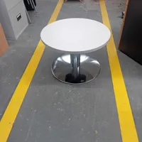 White Round coffee Table with Chrome Pedestal Base