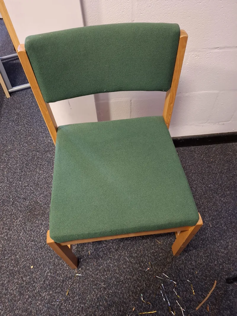 Wooden Framed Chair with Green Upholstery