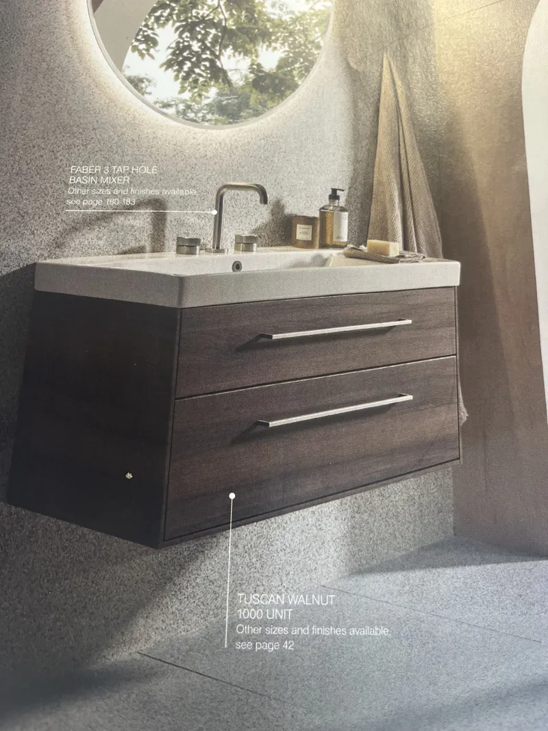 Tuscan Walnut 1000 Wall-Mounted Bathroom Vanity Unit with Basin & Mixer Tap