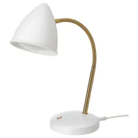 White and Brass Desk Lamp with Curved Arm