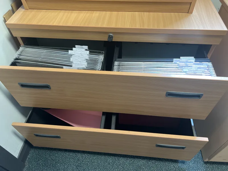 Wooden Filing Cabinet with Labelled File Dividers - 2 Drawer