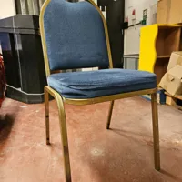 Stacking Chair with Blue Upholstery and Gold Frame