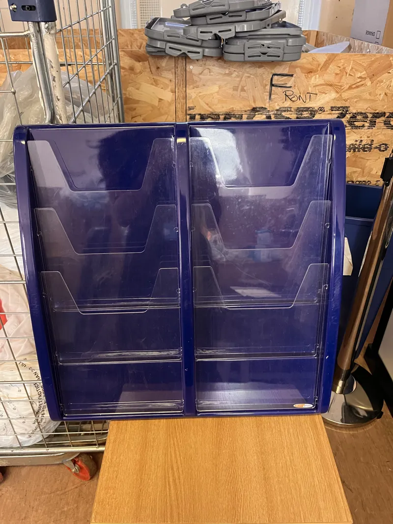 Blue plastic wall-mounted leaflet display - 2 units