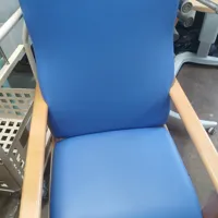 Blue Upholstered Armchair with Wooden Frame