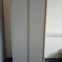 Grey Tambour Cabinet with Vertical Slats - 2-Door