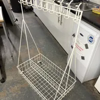 White Metal Clothing Drying Rack with Hooks - Commercial Grade