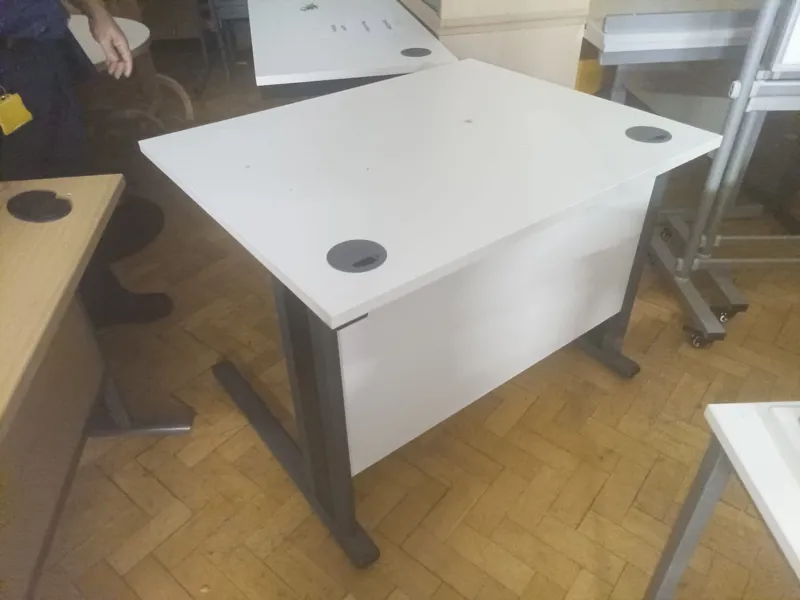 White Desk with Cable Management - Adjustable Height