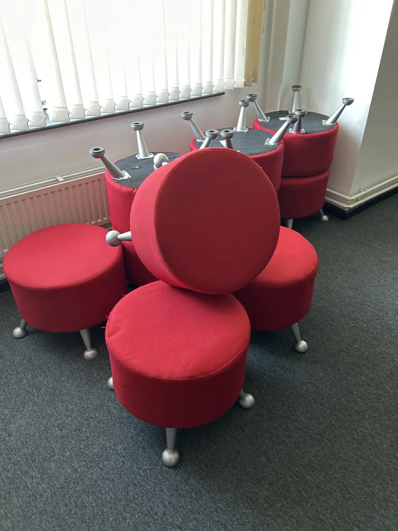 Red Upholstered Stool with Metal Legs - Qty 5