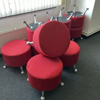 Red Upholstered Stool with Metal Legs - Qty 5