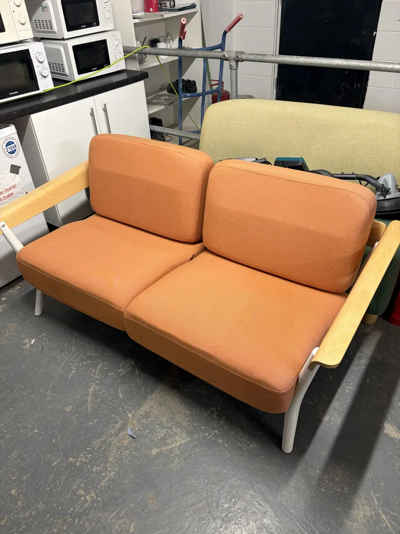 Orange 2-Seater Sofa with Wooden Arms