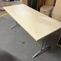 Light Oak Folding Table with Silver Metal Frame