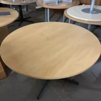 Round Meeting/Café Table with Metal Base - Natural Wood Top