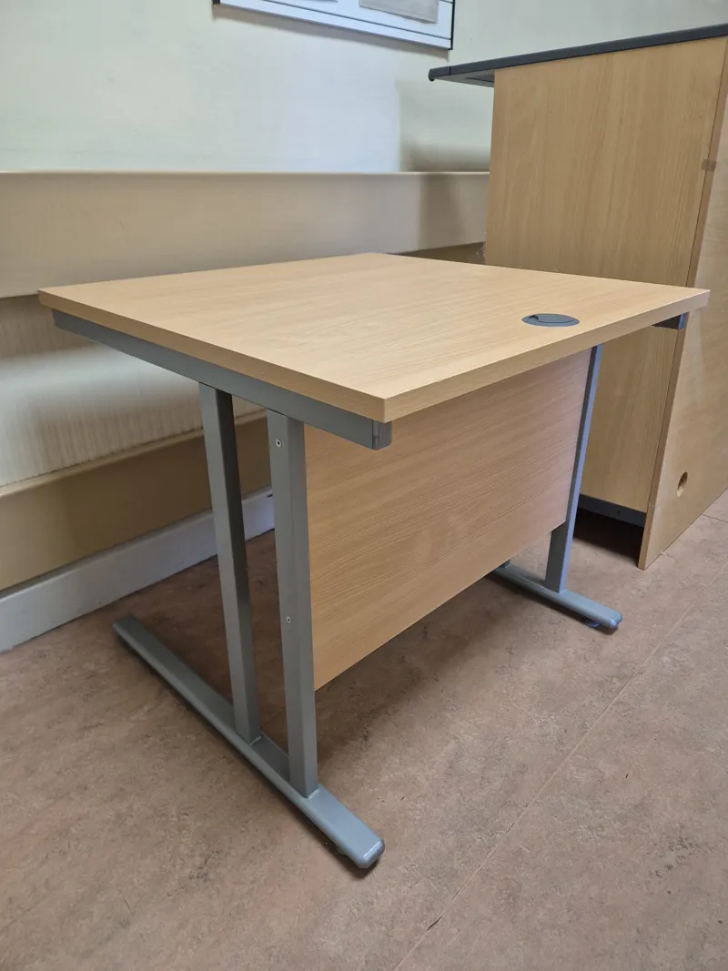 Light Oak Cantilever Desk with Grey Metal Frame