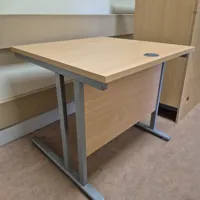 Light Oak Cantilever Desk with Grey Metal Frame